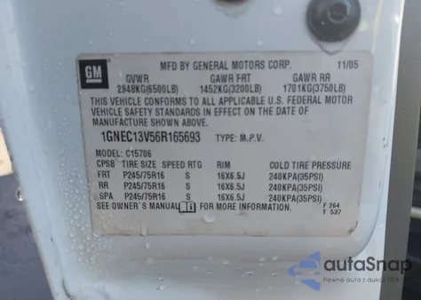 2006 Chevrolet Tahoe Ls z USA, uszkodzony, nr VIN 1GNEC13V56R165693